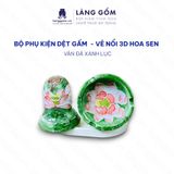  Bộ ấm chén phú quý vân đá Dệt gấm thêu hoa - vẽ nổi 3D hoa sen 