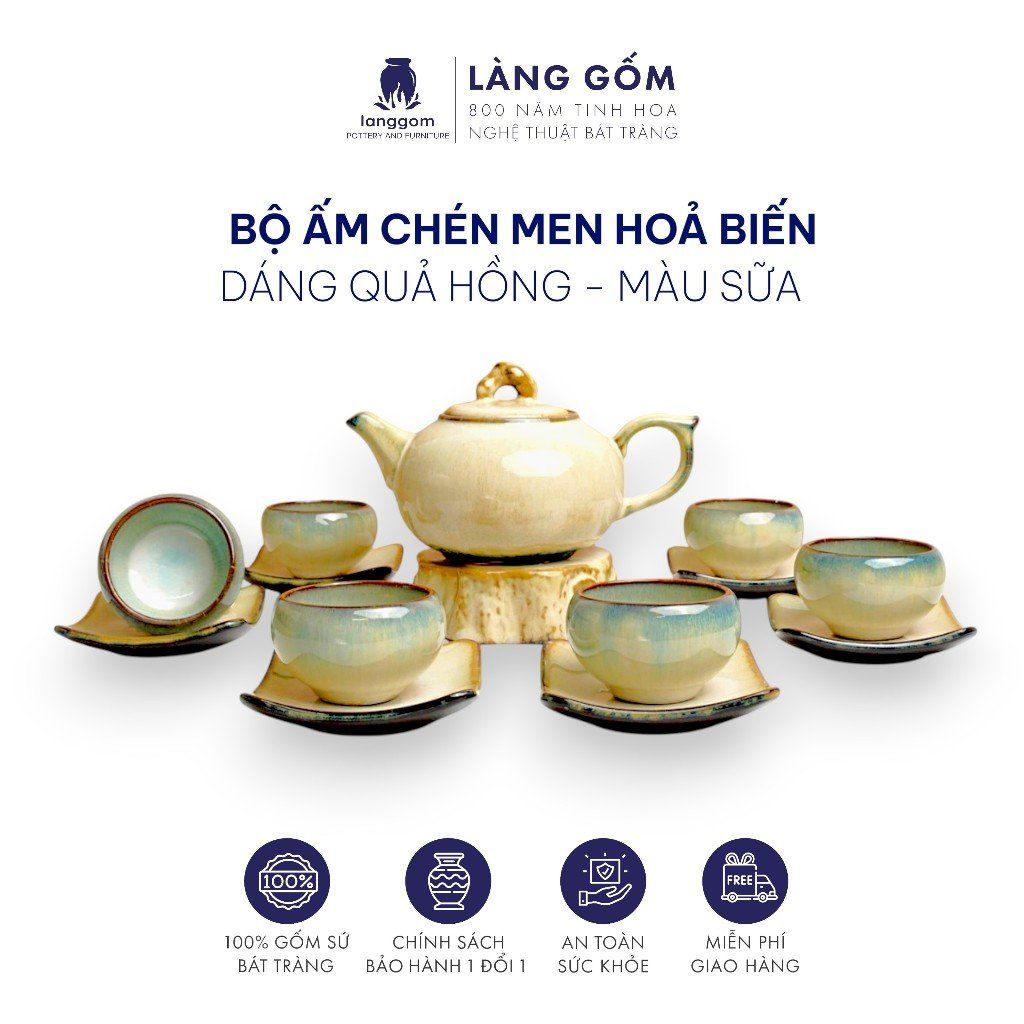 Bộ ấm chén dáng quả hồng màu hỏa biến sữa 
