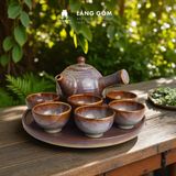  Bộ ấm chén quai chuôi men hỏa biến màu nâu trầm 