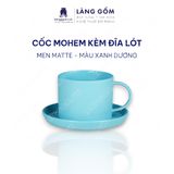  Cốc ly sứ gốm có quai men mờ kiểu mohem cùng đĩa lót 