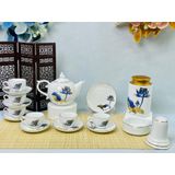  Bộ ấm chén dáng Bưởi lửa men trắng chỉ vàng vẽ sen xanh 
