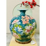  Bình hút lộc vân đá xanh đen, vẽ tay 3D thủ công hoạ tiết Chim công và hoa đào 