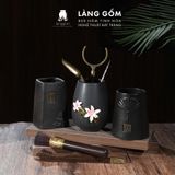  Bộ dụng cụ pha trà - Bộ cung nhãn bằng đồng, gỗ mun đen 