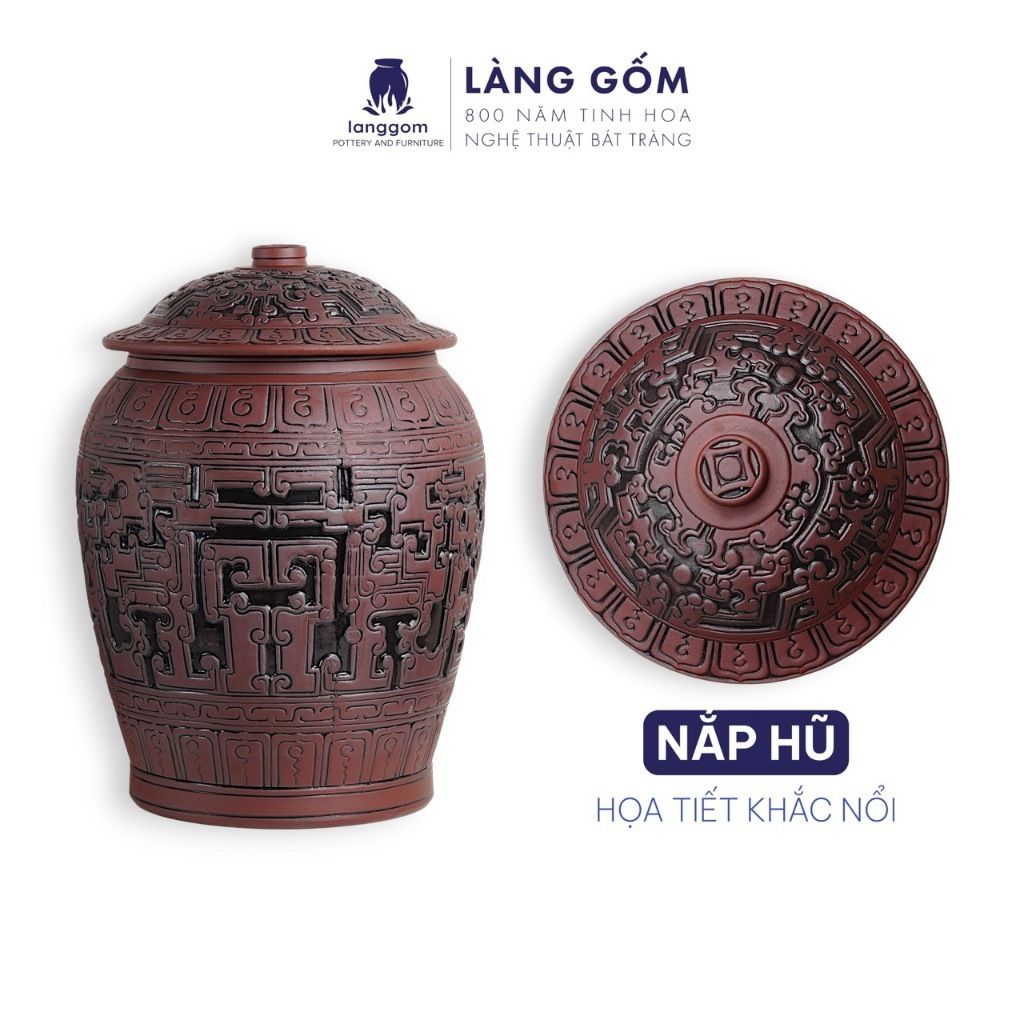  Hũ đựng gạo Bát Tràng khắc nổi Vân Mây 
