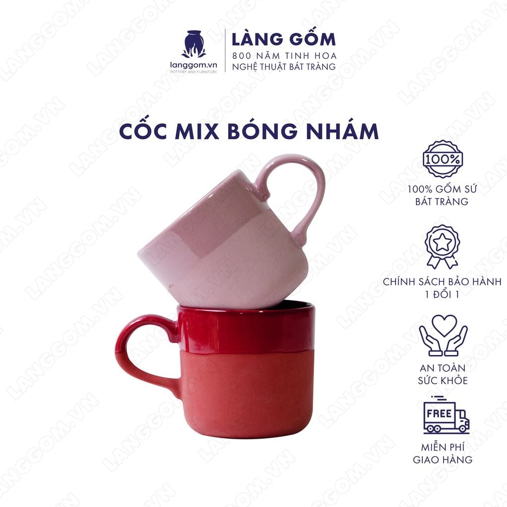  Cốc mix bóng nhám, men mát, dung tích 300ml 