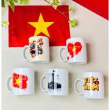  Cốc uống trà men trắng in lá cờ Việt Nam, Độc lập Tự do 