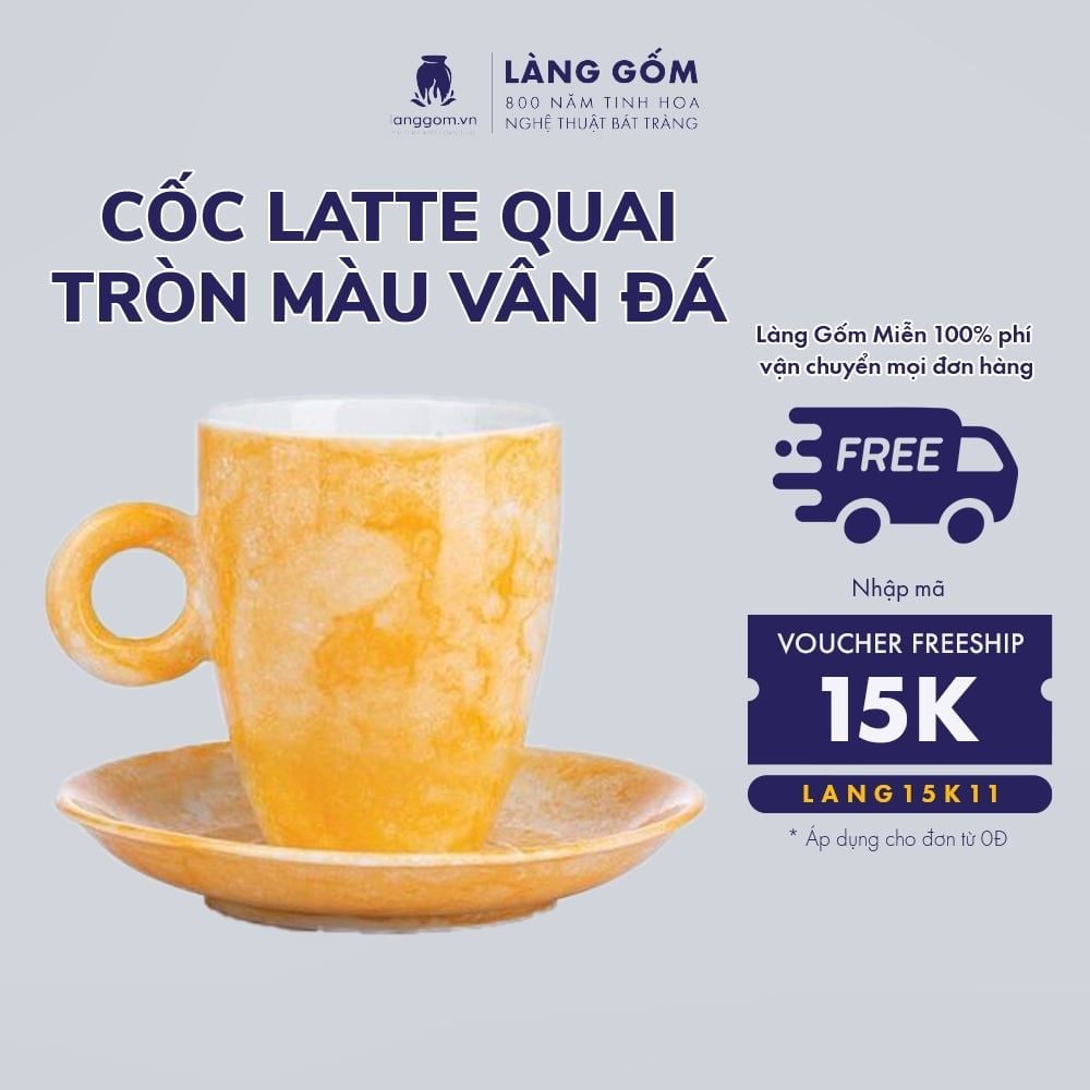  Bộ cốc đĩa cà phê Latte màu vân đá dung tích 330ml 