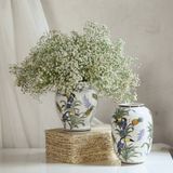  Bình hoa men màu họa tiết vẽ chim tu căng và hoa 