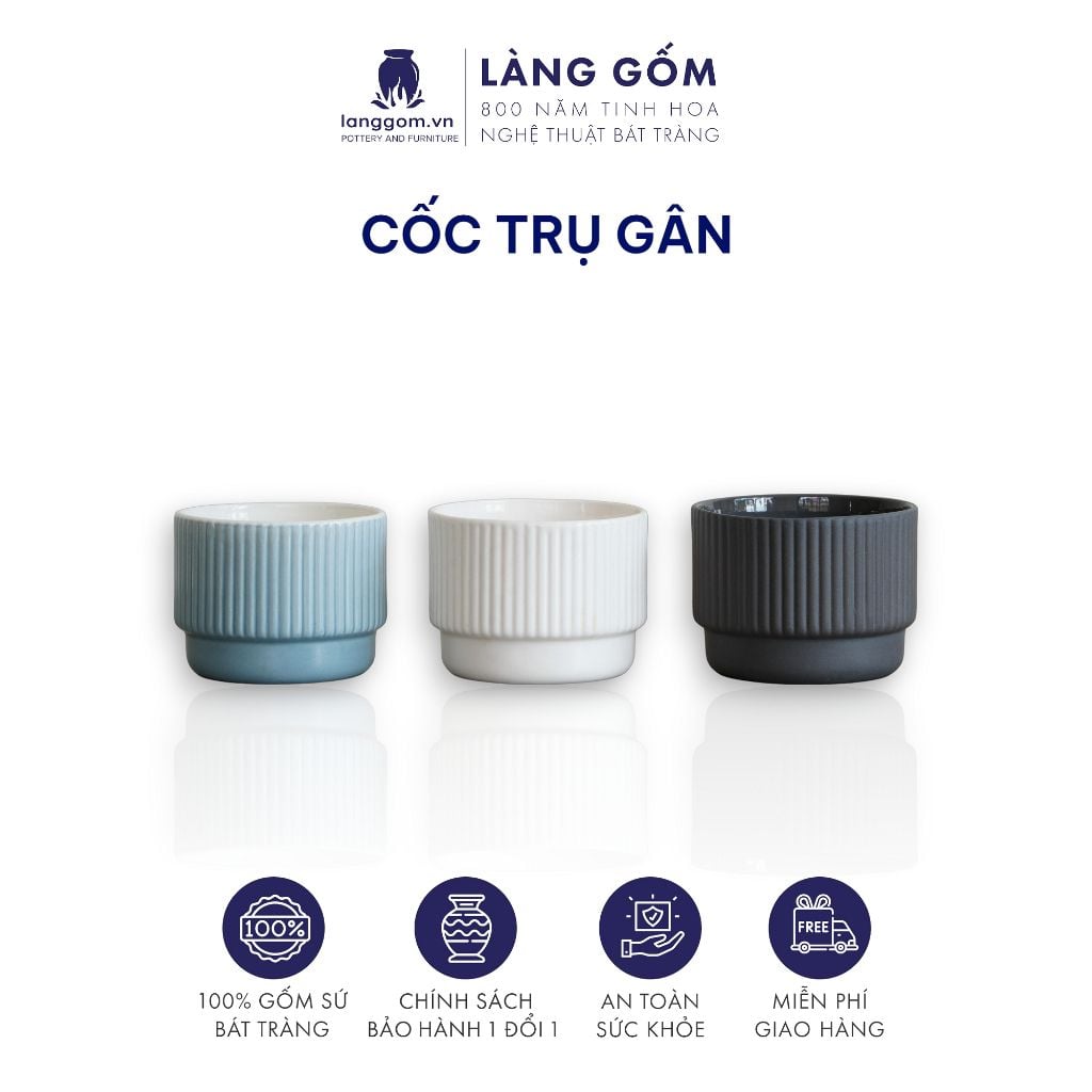 Cốc dáng trụ gân nhiều màu, men mát phong cách Châu Âu 