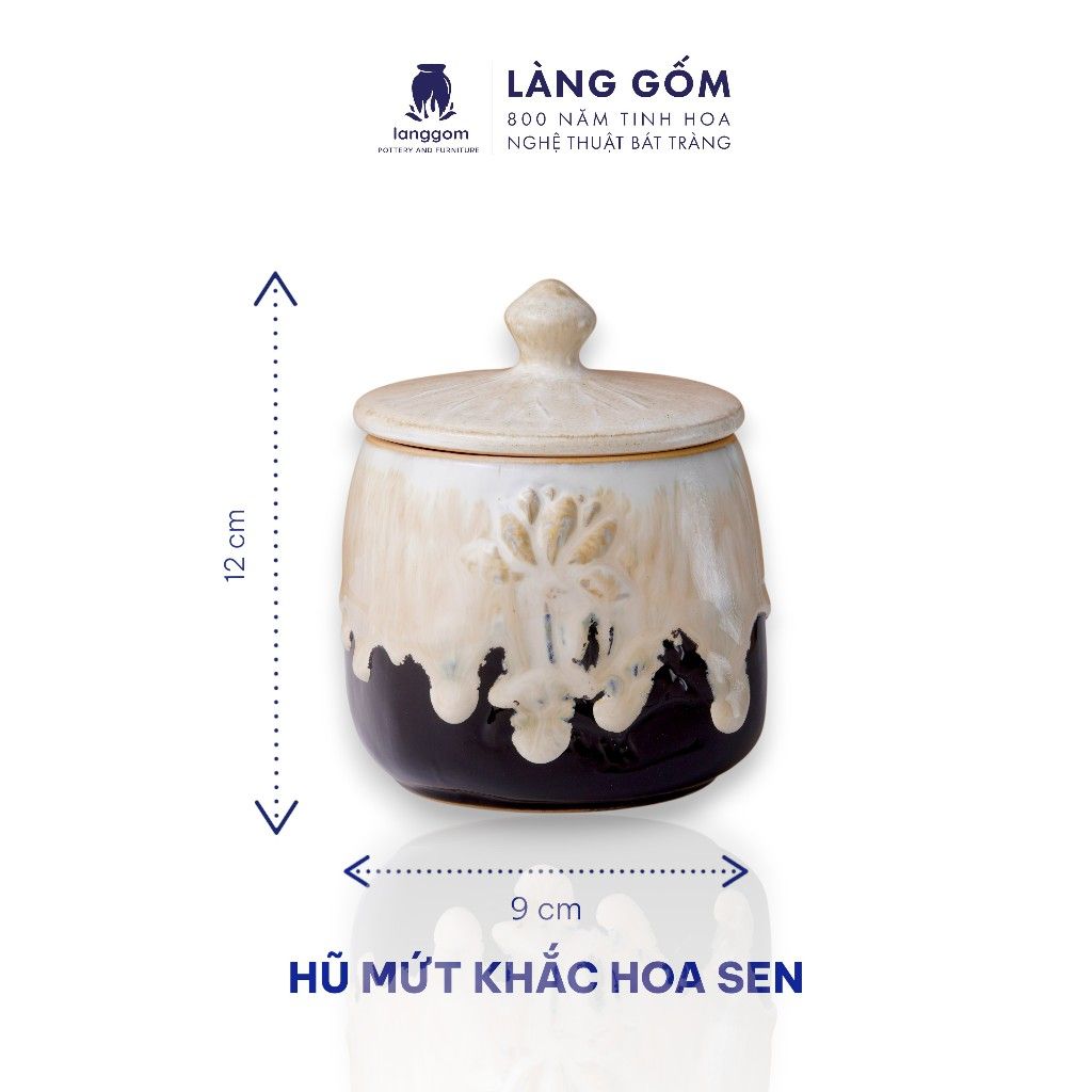  Hũ mứt khắc hoa sen Men hỏa biến 