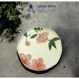  Đĩa gốm méo họa tiết vẽ tay thủ công hoa phù dung 