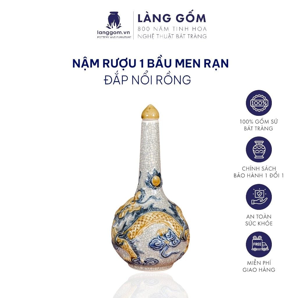 Nậm rượu thờ cúng 1 bầu men rạn đắp nổi 