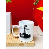  Cốc uống trà men trắng in lá cờ Việt Nam, Độc lập Tự do 