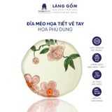  Đĩa gốm méo họa tiết vẽ tay thủ công hoa phù dung 
