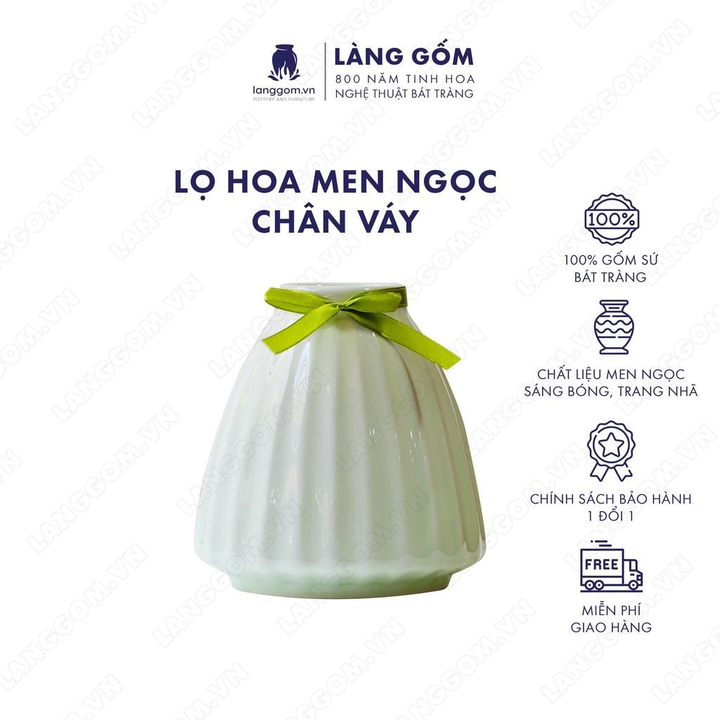  Bình hoa men ngọc dáng chân váy khía 