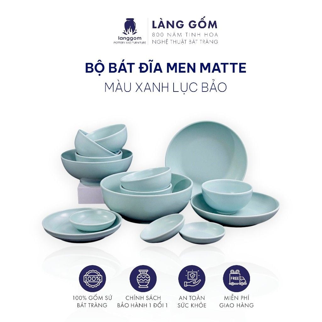  Bộ bàn ăn men matte - Màu xanh ngọc 