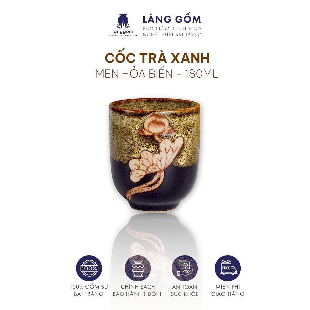  Cốc trà xanh không quai men hỏa biến dung tích 180ml 