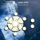  Bộ bát đĩa hoa mặt trời men kem vẽ đài sen 