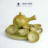  Bộ ấm chén quai chuôi men hỏa biến màu xanh bơ 