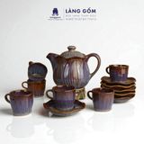  Bộ ấm chén uống trà men hỏa biến dáng Hoa sen, màu nâu trầm - dung tích 750ml 