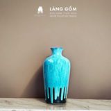  Bình hoa men hỏa biến dáng chai đại cổ nhỏ màu xanh đồng 