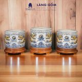  Bát hương, bát nhang, lư hương - Bộ thờ cúng, đồ thờ men rạn đắp nổi họa tiết RỒNG CUỘN SEN (CÓ CHÂN ĐẾ) - Gốm Bát Tràng 