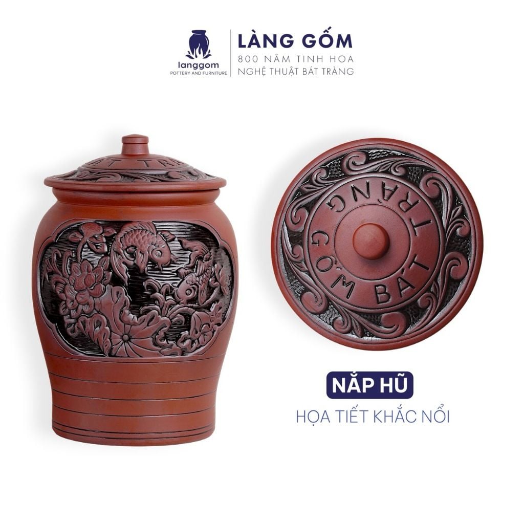  Chum đựng gạo sành Liên Ngư Hữu Dư 