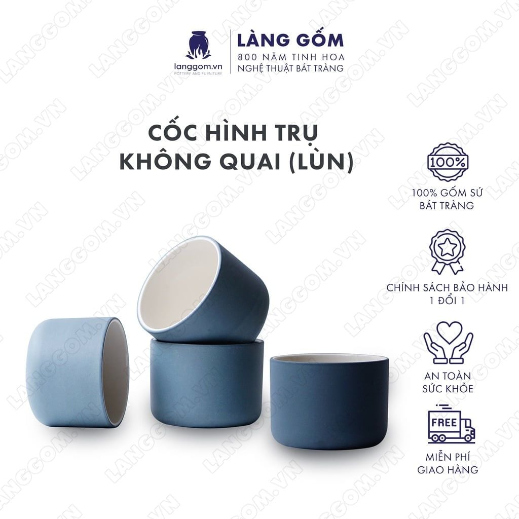  Cốc, ly sứ hình trụ lùn 200ml, không quai, men mát 