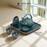  Bộ ấm trà quai trúc men hỏa biến xanh ngọc thạch kèm khay vuông 