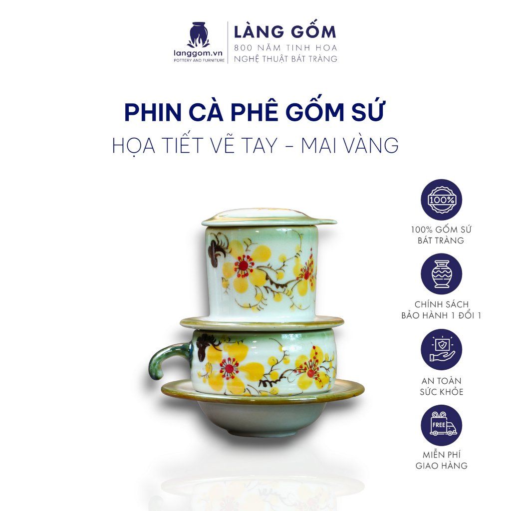  Phin pha cafe gốm sứ Bát Tràng vẽ tay, nhiều họa tiết, màu sắc 
