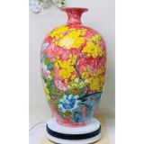  Bình hút lộc dáng cao, vẽ dệt gấm thêu hoa nổi trên gốm, họa tiết 3D, hoa nổi dát vàng cao 51cm 