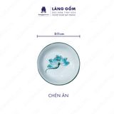  Bộ bát đĩa hoa mặt trời men trắng vẽ hoa sen xanh 