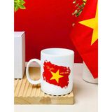  Cốc uống trà men trắng in lá cờ Việt Nam, Độc lập Tự do 
