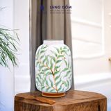  Bình hoa men màu hoạ tiết vẽ lá xanh 