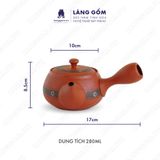  Ấm trà đất nung vẽ hoa ban quai chuôi màu đỏ họa tiết ganh 