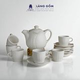  Bộ ấm chén uống trà men tuyết trắng dáng Hoa sen kèm đĩa lá sen - dung tích 750ml 