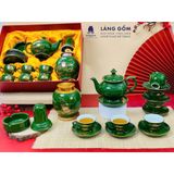  Bộ ấm chén dáng Phú Quý màu xanh lục vẽ thuyền vàng kim 
