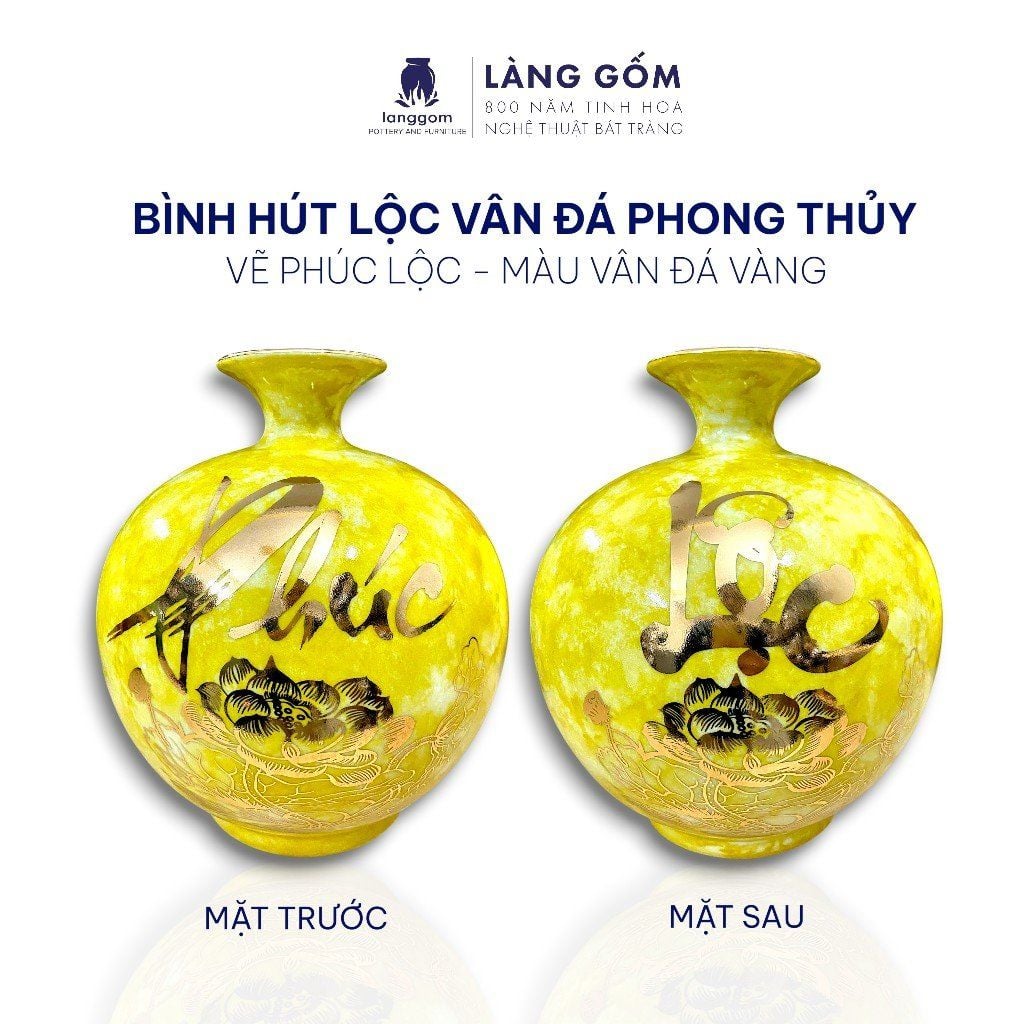  Bình hút lộc dáng cao màu vân đá phong thủy vẽ chỉ vàng 18k nhiều họa tiết - cao 22cm, 25cm 