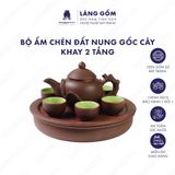  Bộ ấm chén đất nung kèm khay 2 tầng 