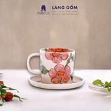  Bộ cốc đĩa gốm sứ Bát Tràng cao cấp họa tiết vẽ Hoa Đào 