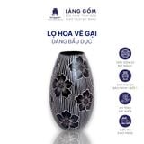 Lọ hoa men mát dáng bầu dục hoạ tiết vẽ gại màu đen 