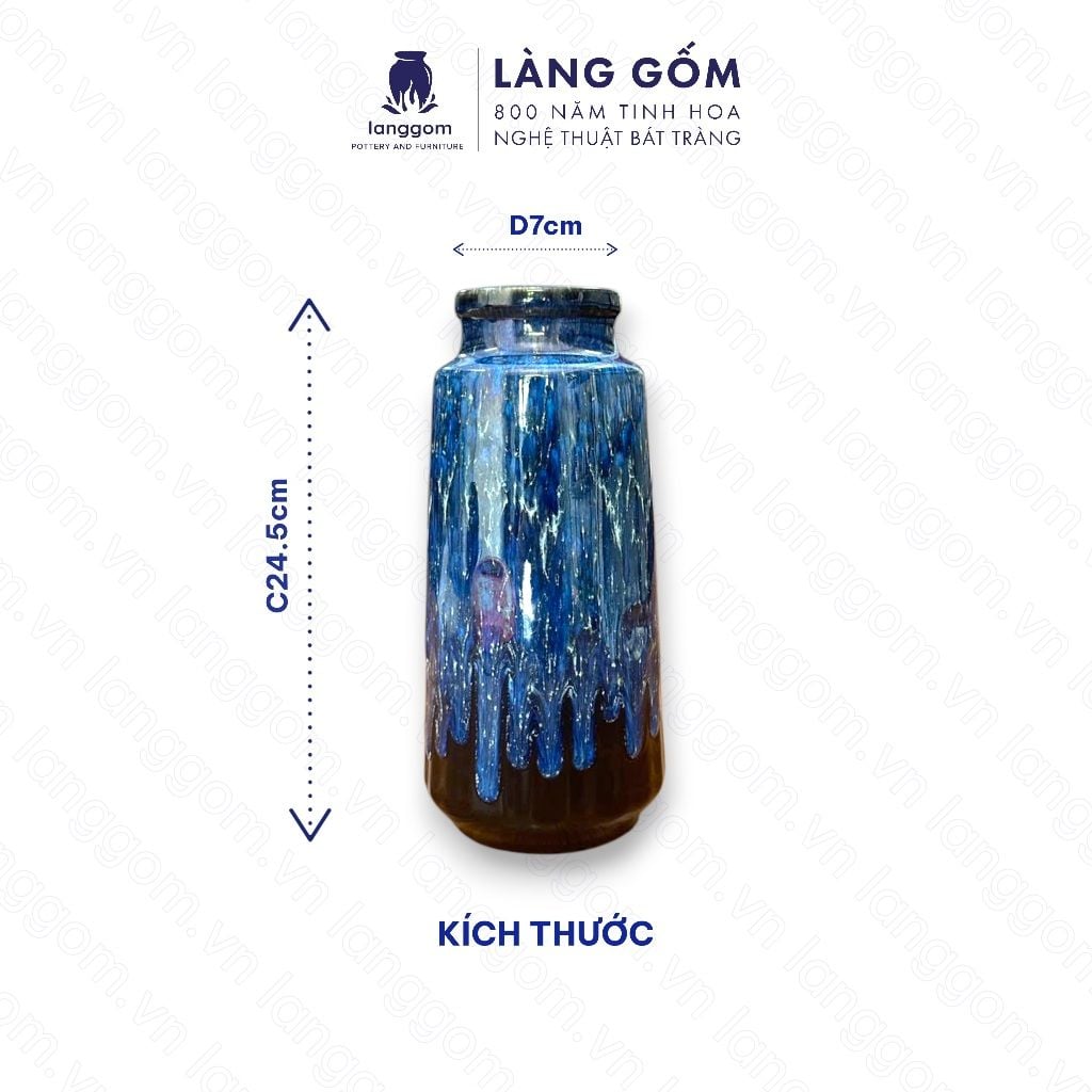  Bình hoa men hỏa biến dáng chai kẻ (TH) 