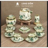  Bộ ấm chén vẽ tay dáng vuông nhiều họa tiết 