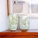  Bình hoa men màu hoạ tiết vẽ lá xanh 