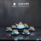  Bộ ấm chén men hỏa biến màu tuyết trắng và lục bảo 