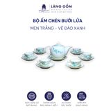  Bộ ấm chén bưởi lửa men trắng vẽ đào xanh 