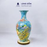  Lục bình phong thủy vân đá vẽ tay dệt gấm thêu hoa - Vẽ nổi 3D chim công hoa đào 