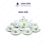  Bộ ấm chén dáng Phú Quý men trắng vẽ đài sen 