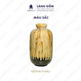  Bình hoa men hỏa biến dáng đèn lồng màu hổ phách nâu 