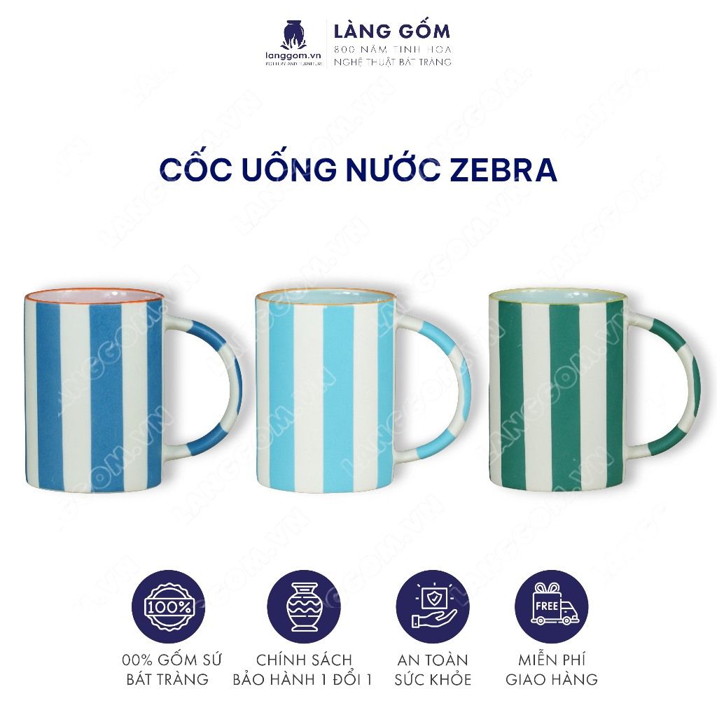  Cốc sứ cao cấp có quai Zebra, kiểu kẻ sọc, dung tích 500ml 
